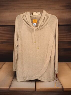 NWT Ruby Rd. Camel Hooded Faux Wrap-Front Sweater-S